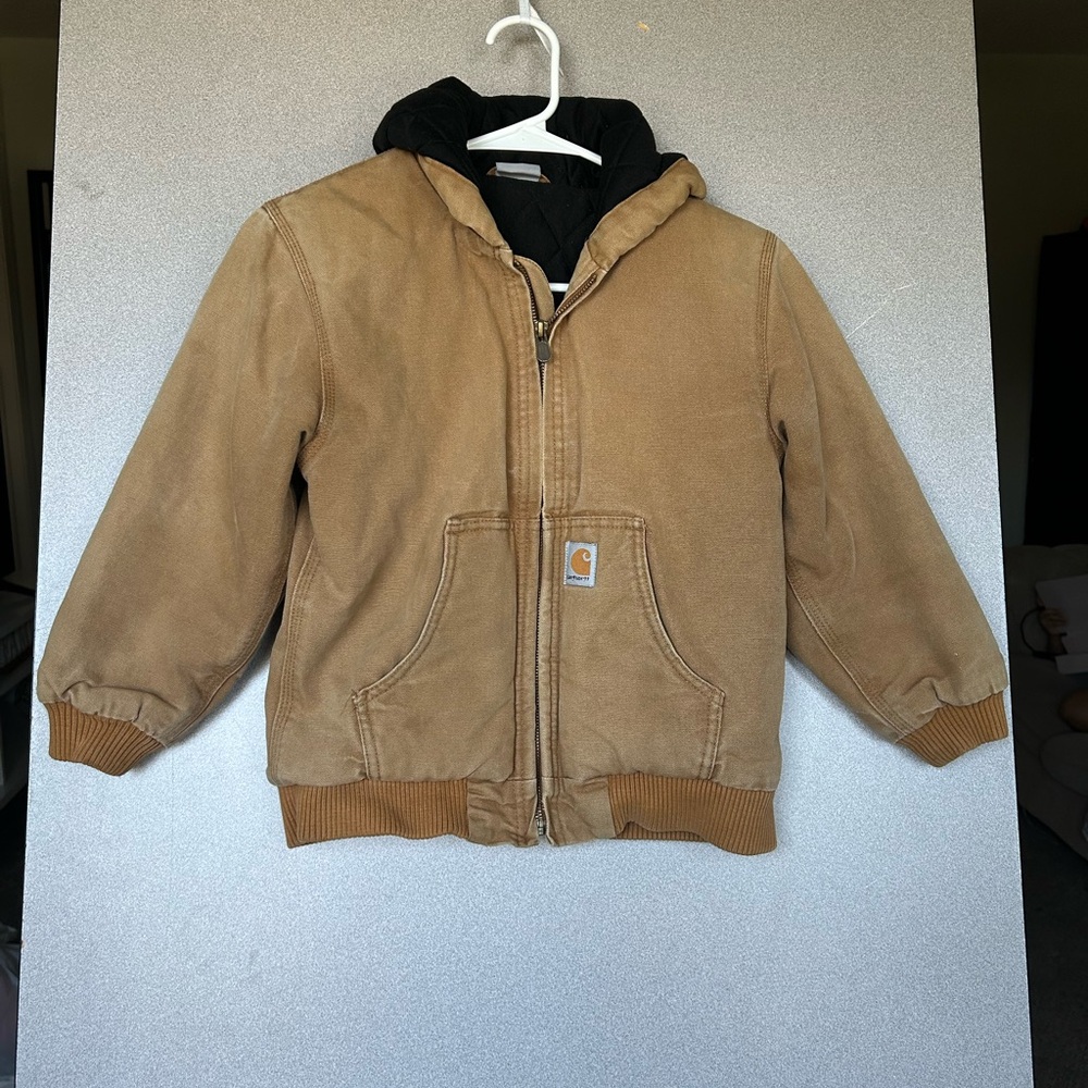 Carhartt Canvas Bomber Jacket Youth S 7-8 Brown Coat Quilted Hooded